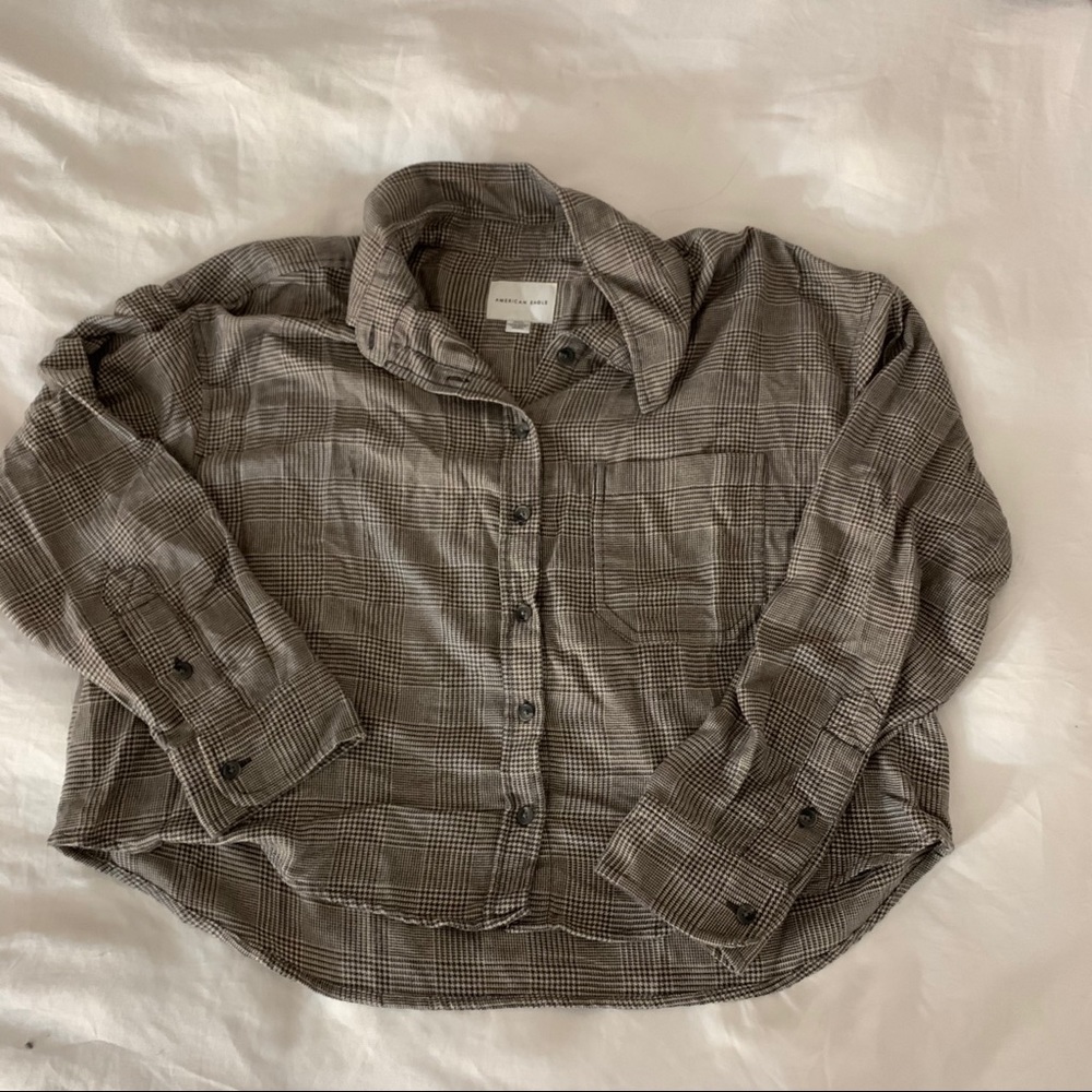 American Eagle Cropped Plaid Flannel